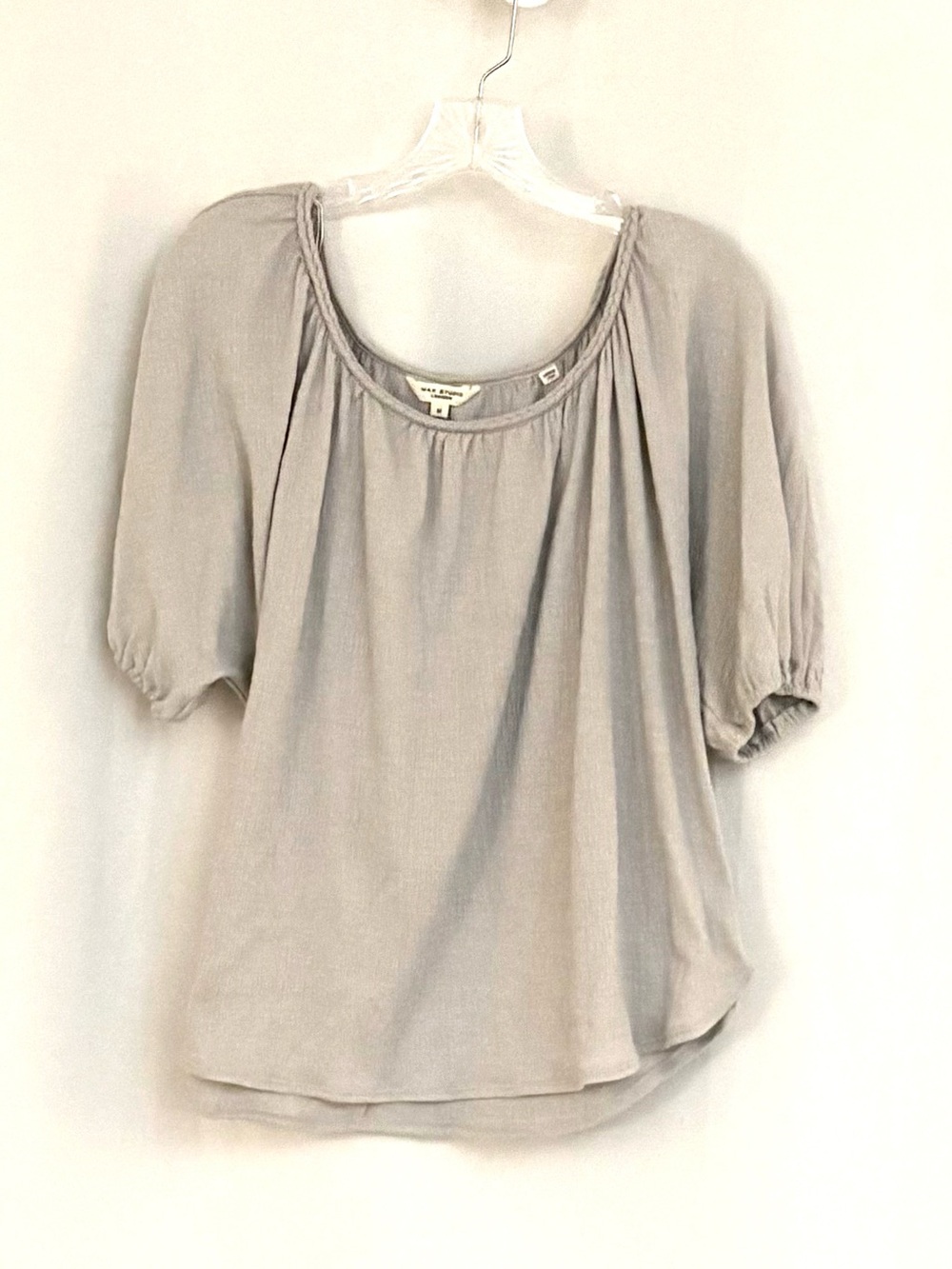 Max Studio Light Gray Puff-Sleeve Peasant Blouse